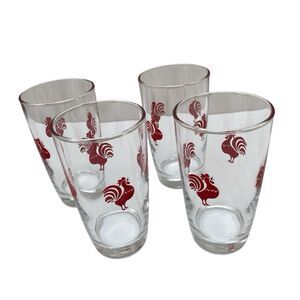 Vintage Libbey Red Rooster Juice Glasses Barware 5” MCM Set Of 4 Vintage Glasses